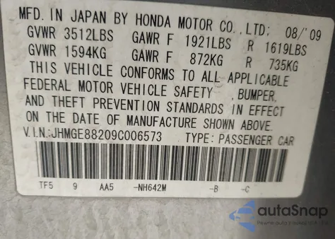 2009 Honda Fit from USA, damaged, VIN JHMGE88209C006573